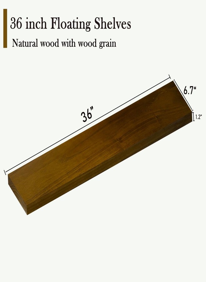 ROGMARS 36 Inches Long Walnut Floating Shelves,Rustic Solid Wood Farmhouse Wall Shelves with Invisible Brackets for Bathroom, Living Room, Bedroom, Kitchen Set of 2 - Image 2